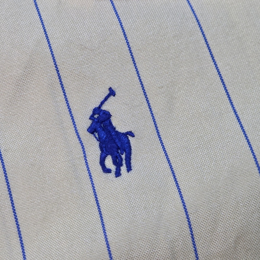 Ralph Lauren Button Down Shirt Mens 17.5 34/35 Yellow Blue Pinstripe Classic Fit - Picture 5 of 8